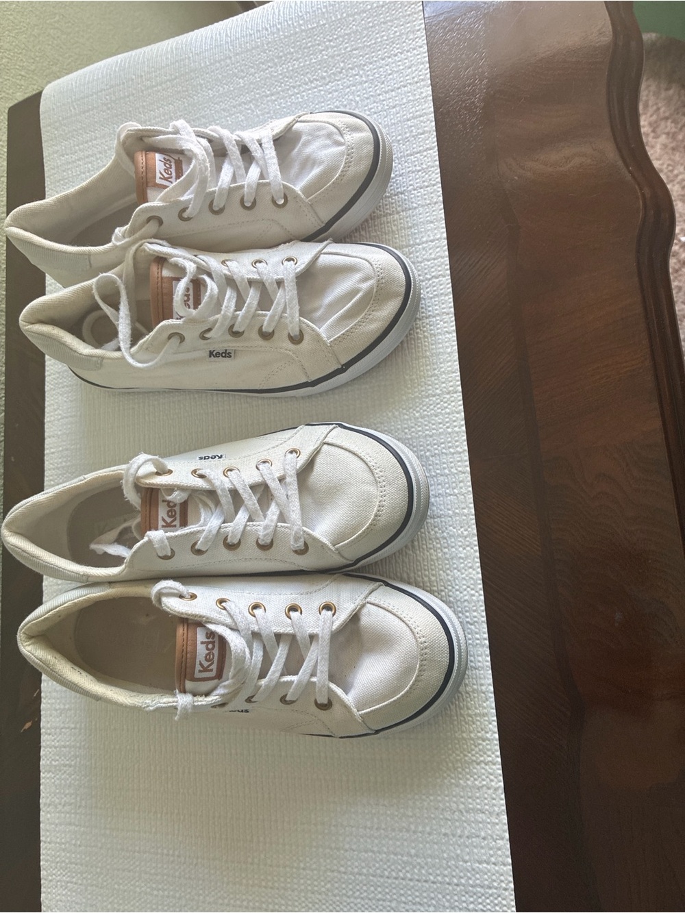 2 pairs Keds White Canvas Low-Top Sneakers with Tan Accents